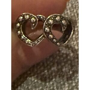 Vintage 925 Sterling Silver Vintage Double Heart Dainty Ring Size 6 Excellent